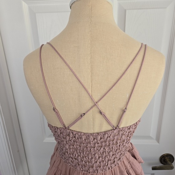 Free People Adella Cami Pink Mauve Boho Crochet Lace Top Strappy Blouse Size S - Picture 4 of 10